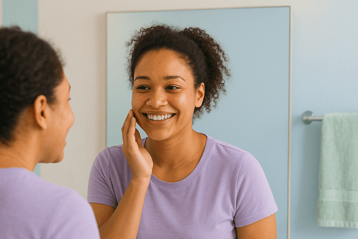 Woman smiling in the mirror
